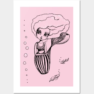 Mermaid Sketches Series: Mermaid & Fishies Posters and Art
